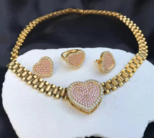 Baddie Pink CZ Heart Rolex Chain 🎀